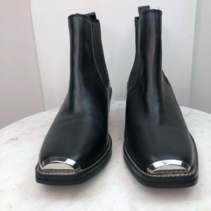 Urban Outfitters black leather cowgirl style ankle boots with silver metal toe 9